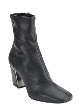 Dkny Black Leather Block Heel Ankle Booties